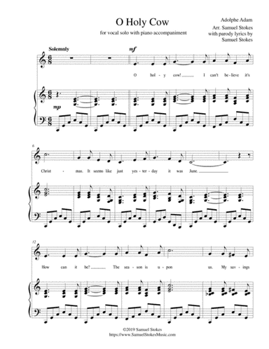 O Holy Cow (parody of O Holy Night) - for voice and piano in C major (arr. SamuelStokesMusic.com)