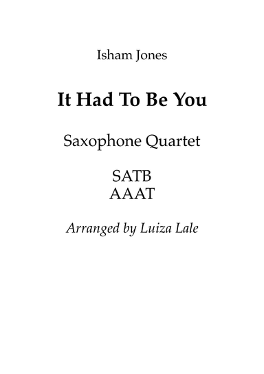 It Had To Be You (arr. Luiza Lale)