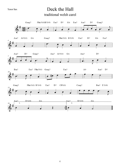 Deck The Halls - Jazz Version - for Tenor Sax (arr. Anderson Quevedo)