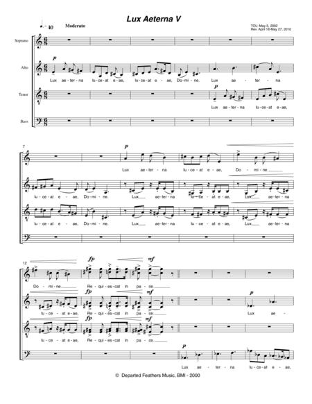 Lux Aeterna V (2000-2010) for SATB a cappella chorus