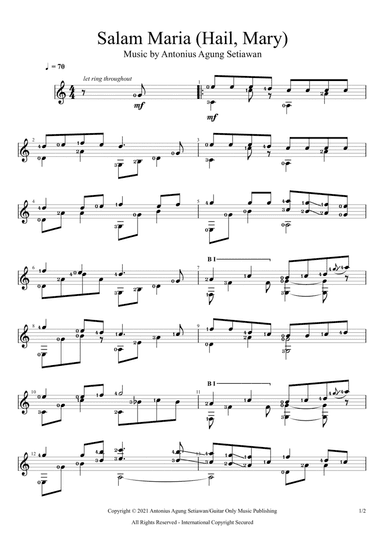Salam Maria (Hail, Mary) (Solo Guitar Score)