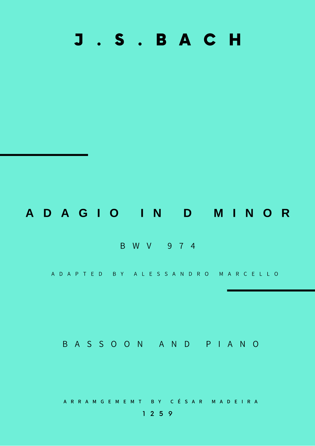 Adagio (BWV 974) - Bassoon and Piano (Full Score and Parts) (arr. César Madeira)