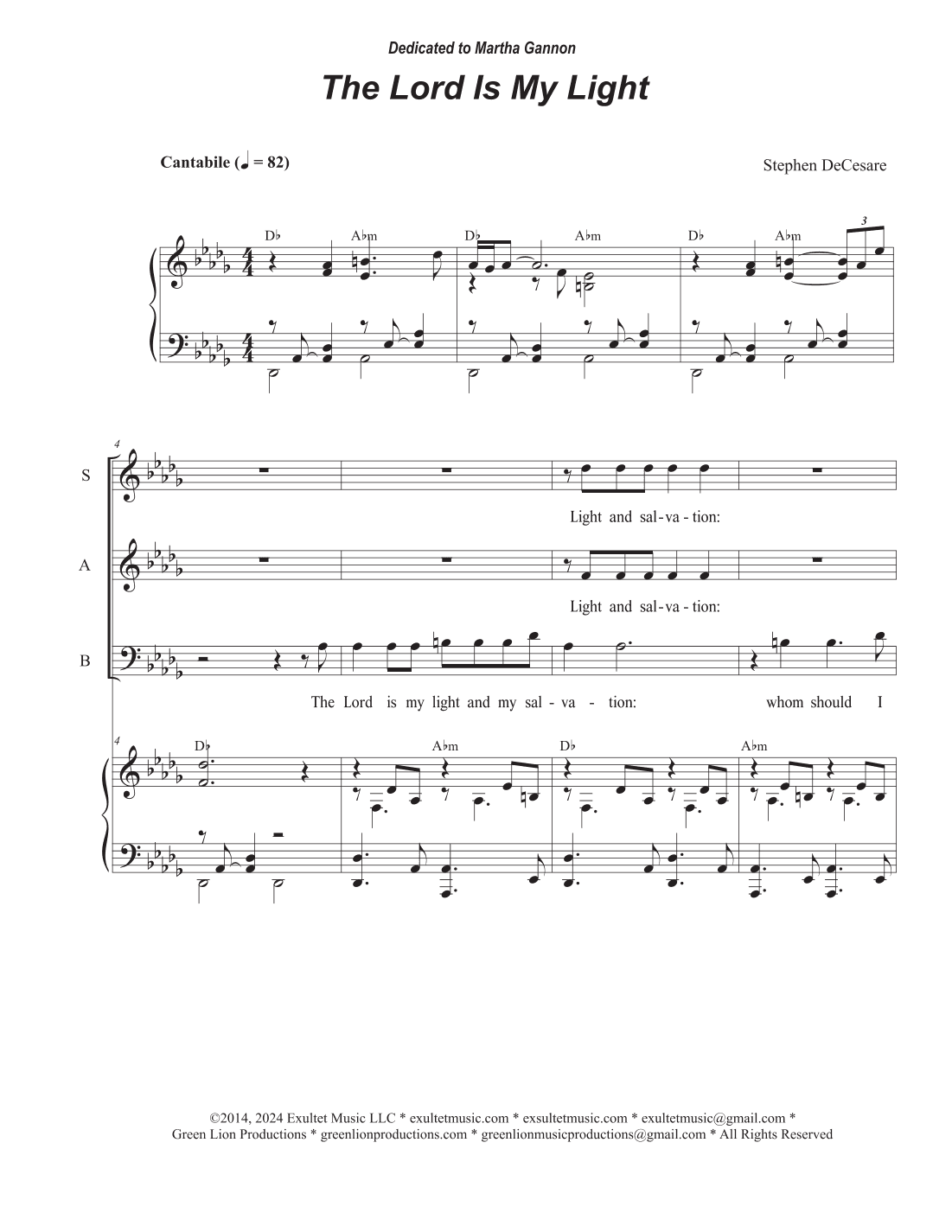 The Lord Is My Light (Vocal Trio - (SAB)