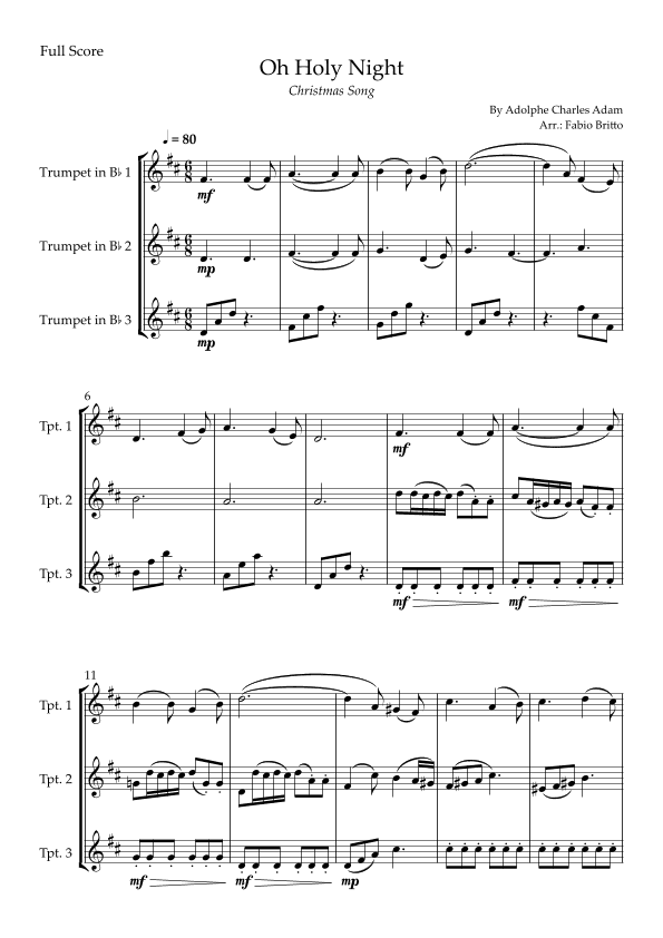 Oh Holly Night (Christmas Song) for Trumpet in Bb Trio (arr. Fabio Britto)