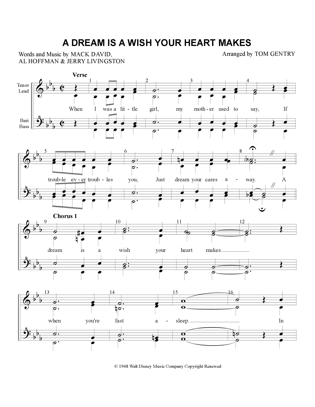 A Dream Is A Wish Your Heart Makes (arr. Tom Gentry)