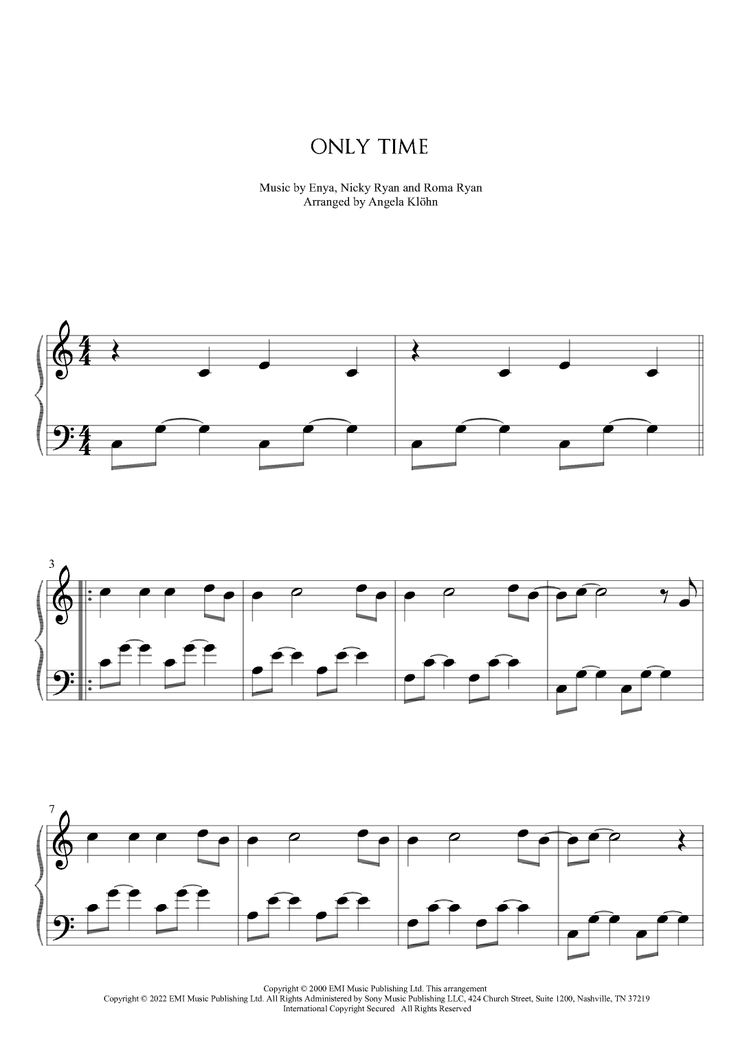 Only Time (arr. Angela Klöhn)