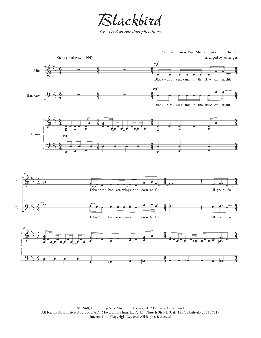 Blackbird (arr. Julie Gaulke)