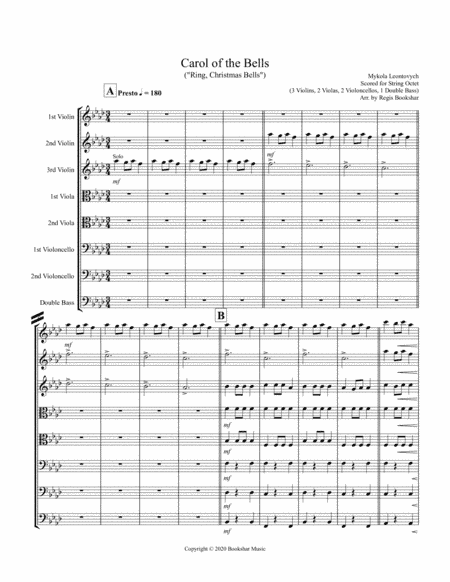 Carol of the Bells (F min) (String Octet - 3 Violin, 2 Viola, 2 Cello, 1 Bass) (arr. Regis Bookshar)