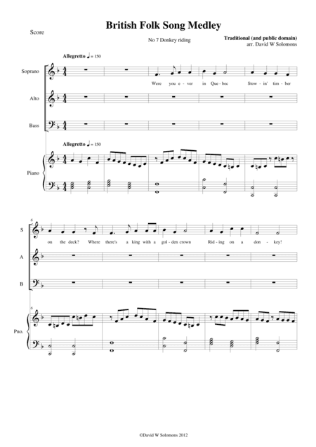 Donkey Riding for SAB choir and piano (arr. David Warin Solomons)