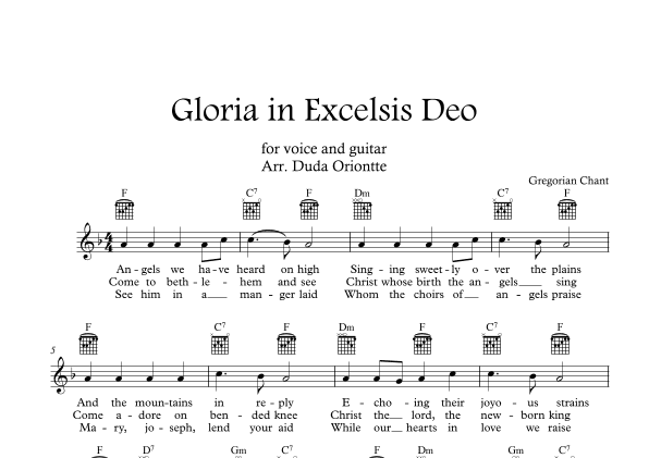 Gloria in excelsis Deo (F major  - TABS - with lyrics) (arr. Duda Oriontte)