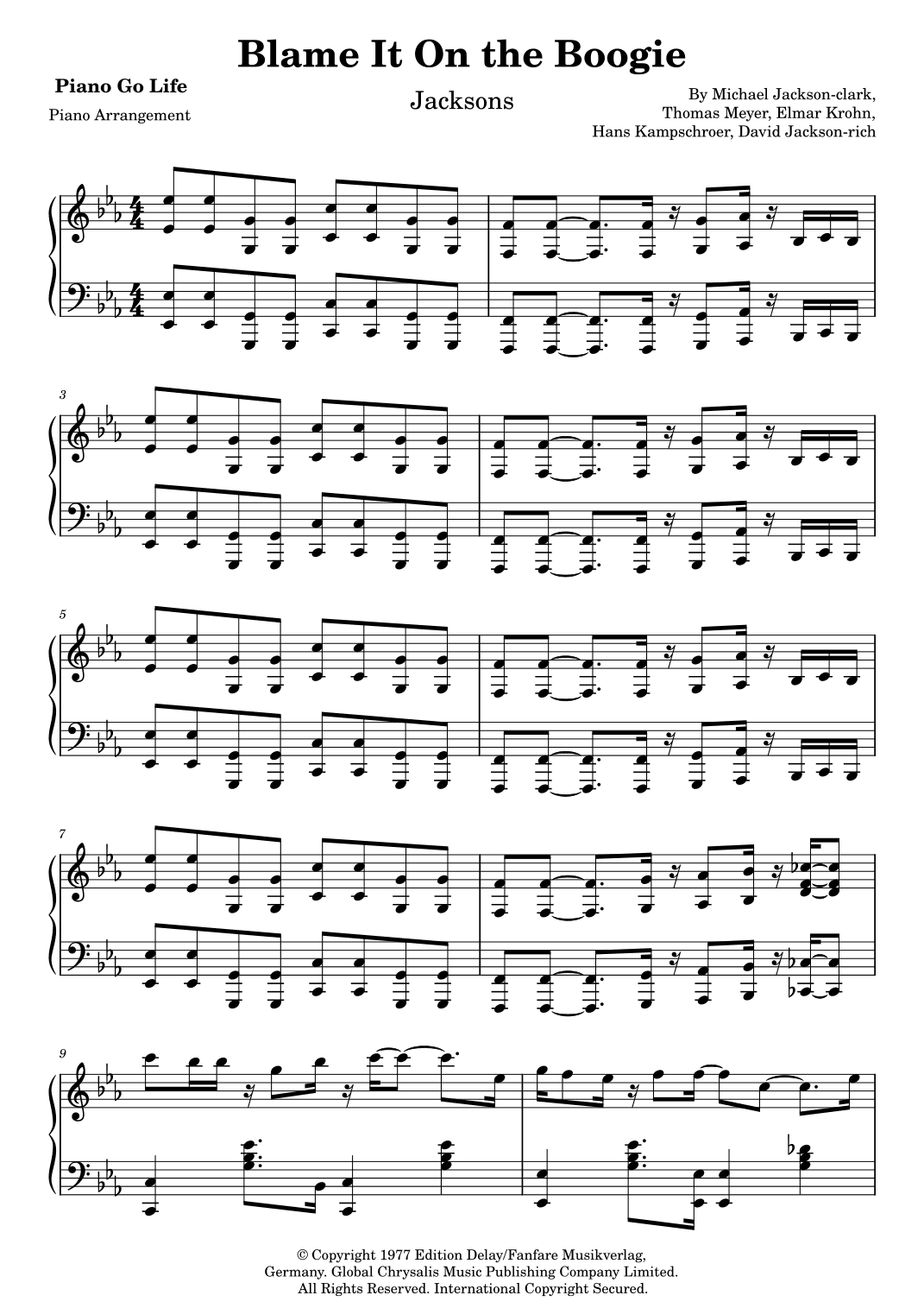 Blame It On The Boogie (arr. Piano Go Life)