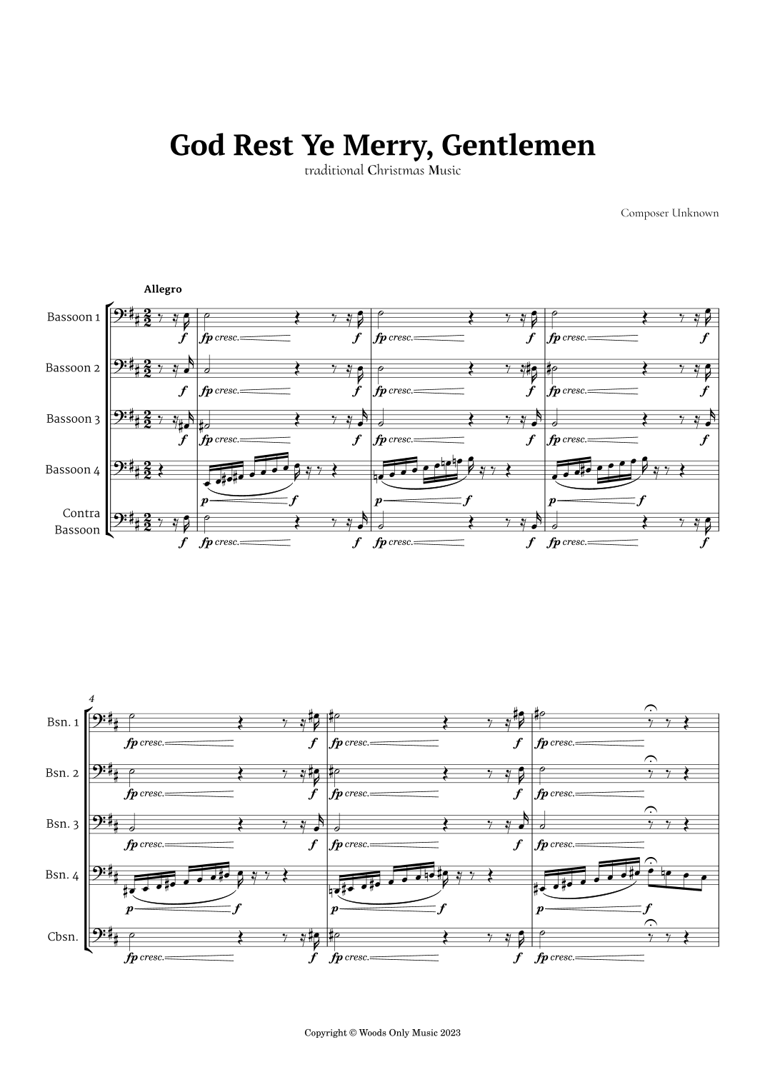 God Rest Ye Merry Gentlemen for Bassoon Quintet (arr. Ander)