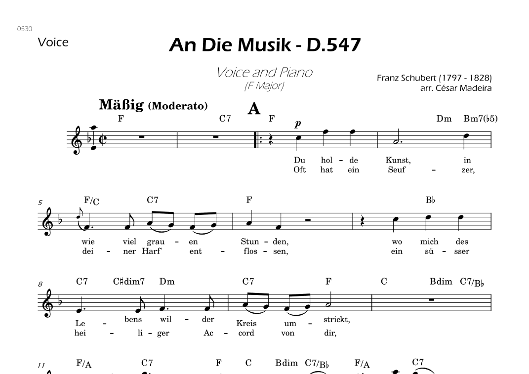 An Die Musik - Lead Sheet - F Major (arr. César Madeira)