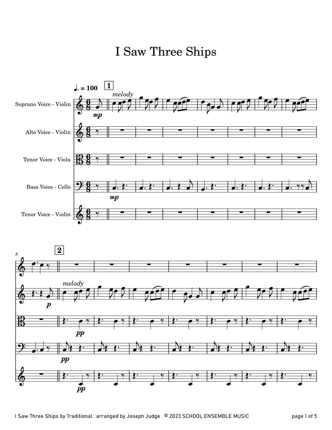 I Saw Three Ships for String Quartet in Schools (arr. Joseph Judge)