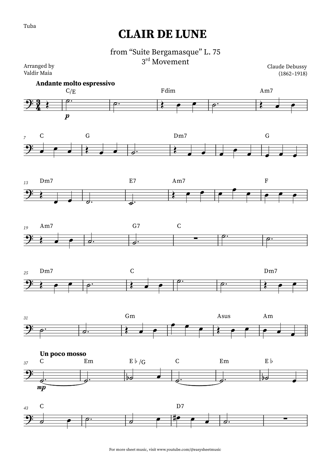 Clair de Lune - Tuba + CHORDS (arr. Valdir Maia)