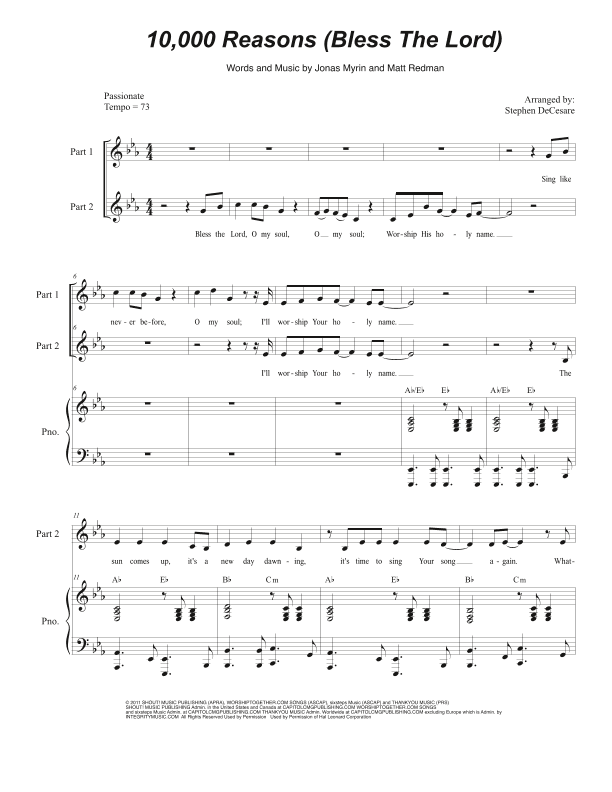 10,000 Reasons (bless The Lord) (arr. Stephen DeCesare)