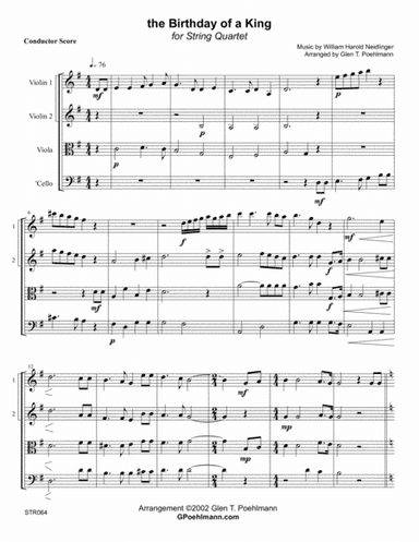 THE BIRTHDAY OF A KING - STRING QUARTET (unaccompanied) (arr. Glen Poehlmann)