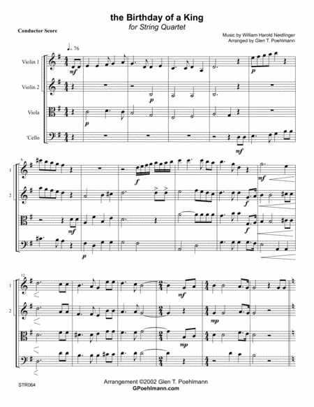 THE BIRTHDAY OF A KING - STRING QUARTET (unaccompanied) (arr. Glen Poehlmann)