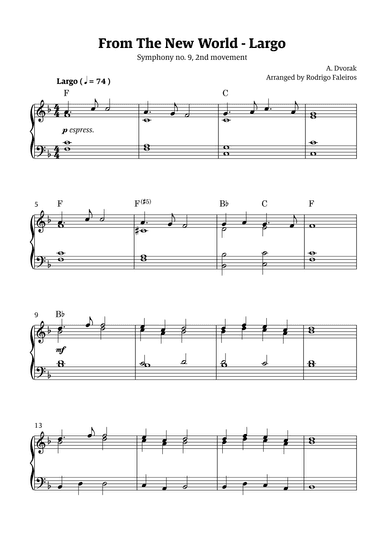 Largo (2nd movement of the Symphony no. 9 'From The New World') (arr. Rodrigo Faleiros)