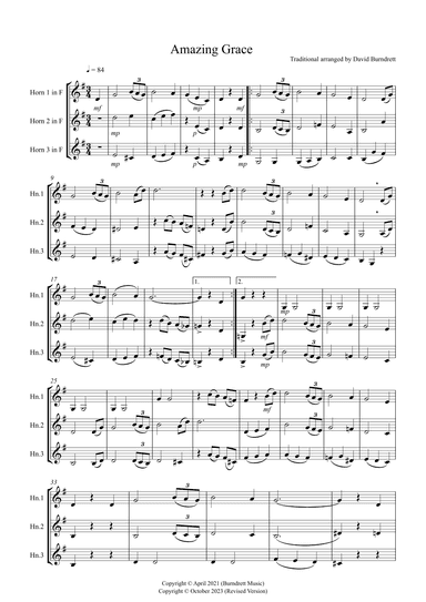 Amazing Grace for Horn Trio (arr. David Burndrett)