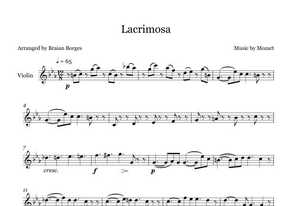 Lacrimosa in Eb Major - For Violin (arr. Braian Borges)