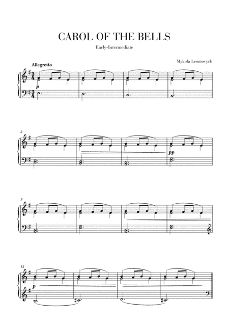 Carol of The Bells - Easy-Intermediate piano (arr. Cadenza Editions)