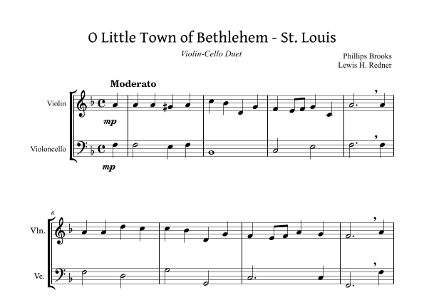 O Little Town of Bethlehem (St. Louis) Violin-Cello Duet (arr. Lucas Figueiredo)