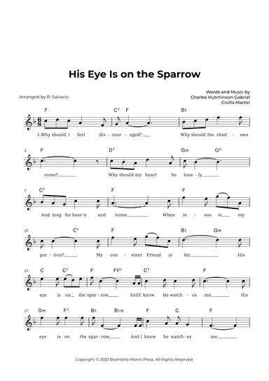 His Eye Is on the Sparrow (Key of F Major) (arr. R. Salvario)