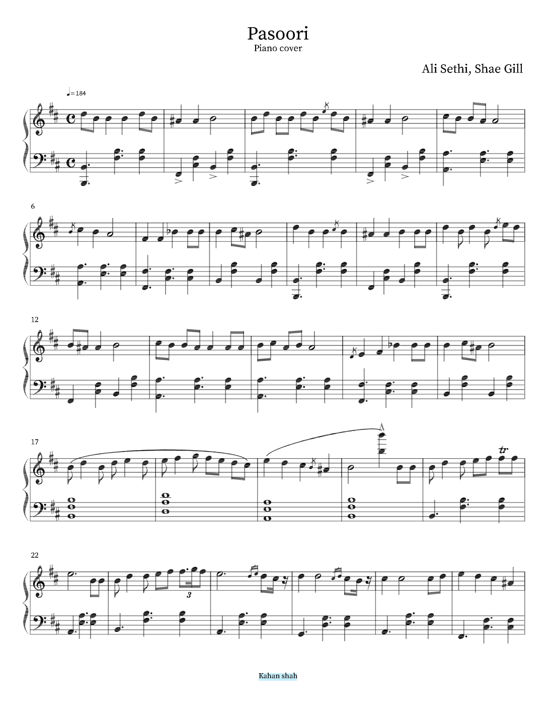 Pasoori (arr. Kahan Shah)