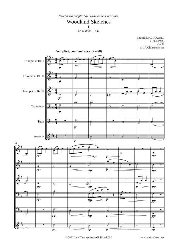 To a Wild Rose - Brass Quintet - 3 Trumpets, Trombone and Tuba (arr. Anne L Christopherson GRSM ARCM)