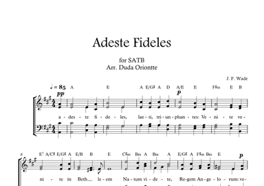Adeste Fideles (SABT - A major - 2 staffs - no piano - with chords) O Come All Ye Faiful (arr. Duda Oriontte)