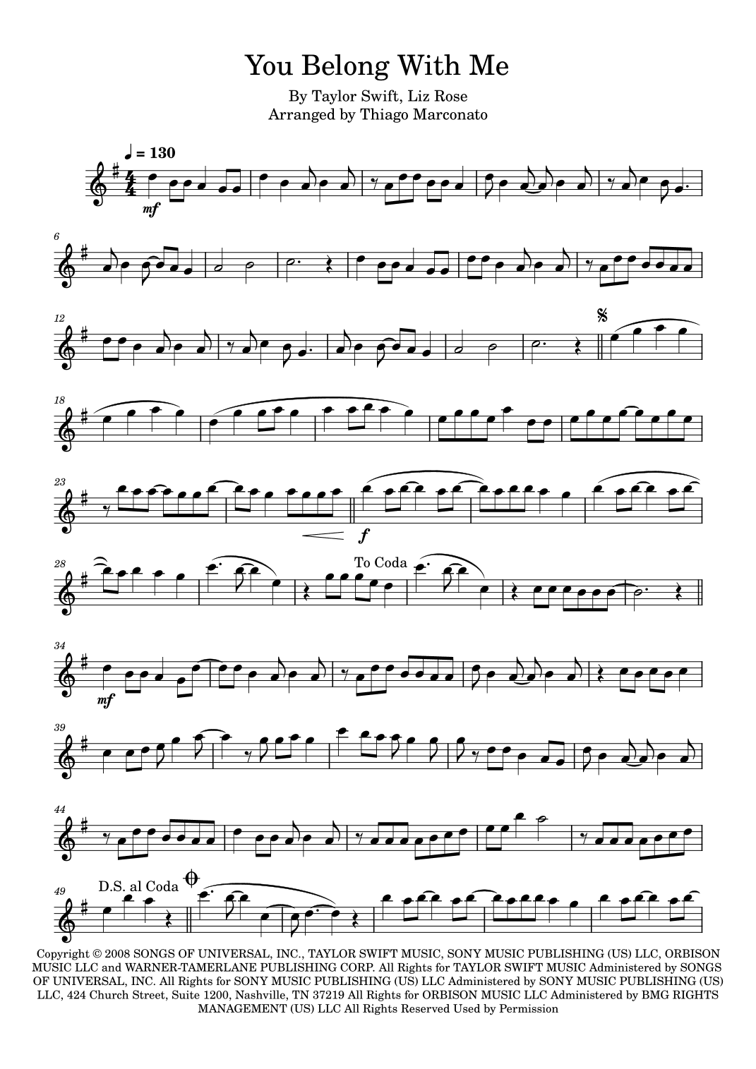 You Belong With Me (arr. Thiago Marconato)