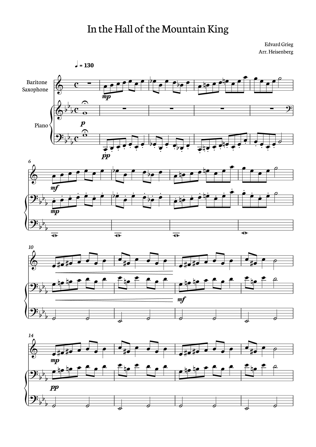 In The Hall of the Mountain King for Baritone Sax (arr. Heisenberg)