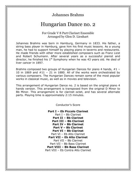 Hungarian Dance no. 2 (Clarinets) (arr. Glen D. Lienhart)