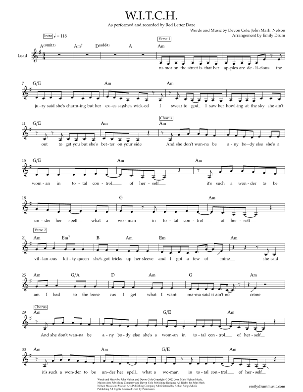 W.i.t.c.h. (arr. Emily Drum)