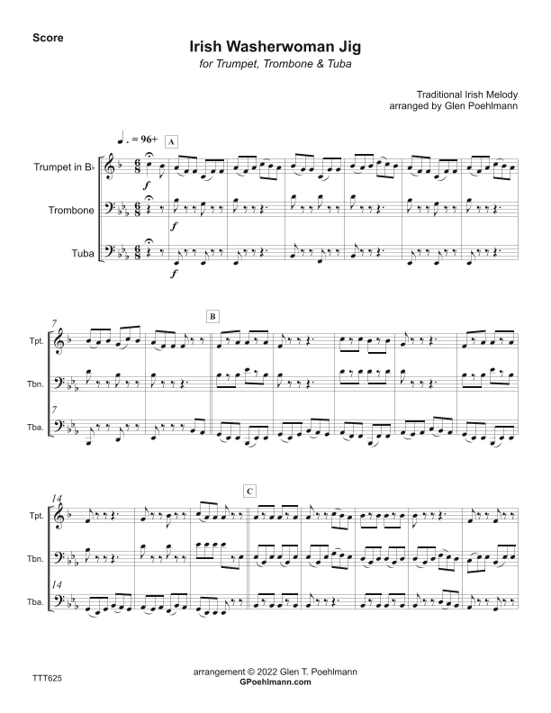 THE IRISH WASHERWOMAN - Trumpet, Trombone & Tuba (unaccompanied) (arr. Glen Poehlmann)