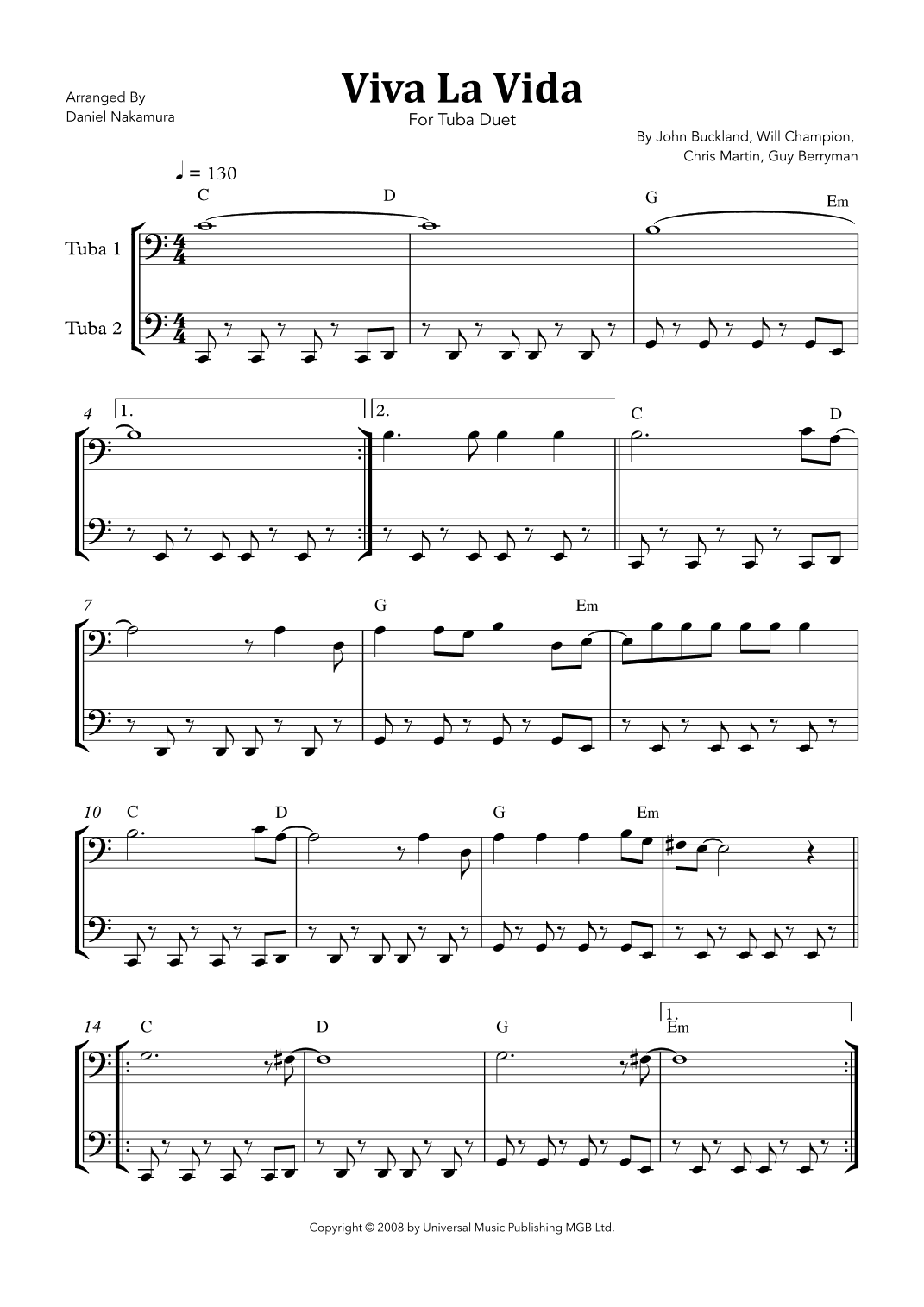 Viva La Vida (arr. Daniel Nakamura)