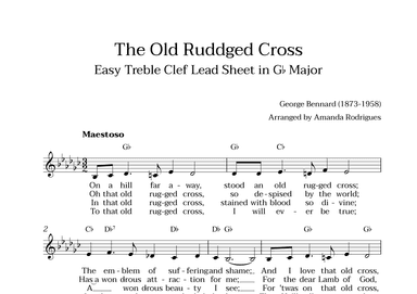 The Old Rugged Cross in Gb Major - Easy Treble Clef Lead Sheet (arr. Amanda Cerqueira Rodrigues)