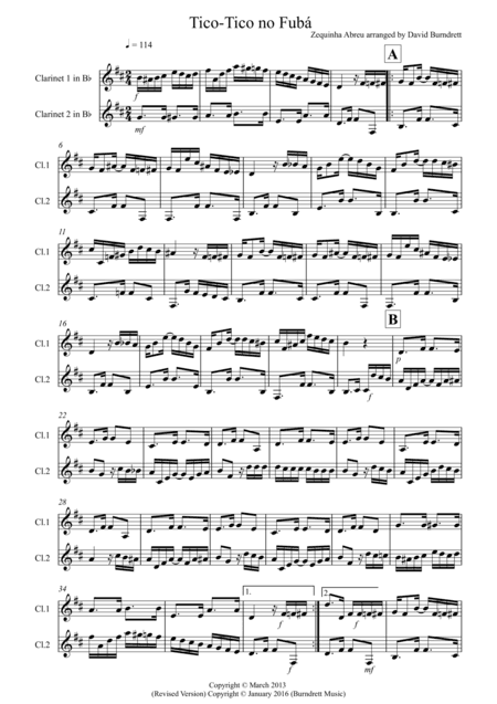 Tico Tico for Clarinet Duet (arr. David Burndrett)