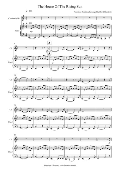 House of the Rising Sun for Clarinet and Piano (arr. David Burndrett)