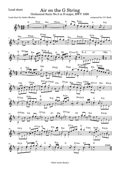 "Air on the G String" - Lead sheet - J.S. Bach (arr. Andre Maaker)