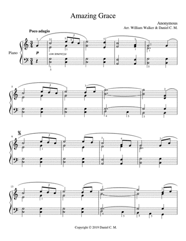 Amazing Grace for piano (choral style) (arr. Daniel C. M.)