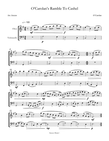 sheet music o’carolan’s ramble to cashel oboe and cello arezzo sheet music engraver (arr. Arezzo Music)