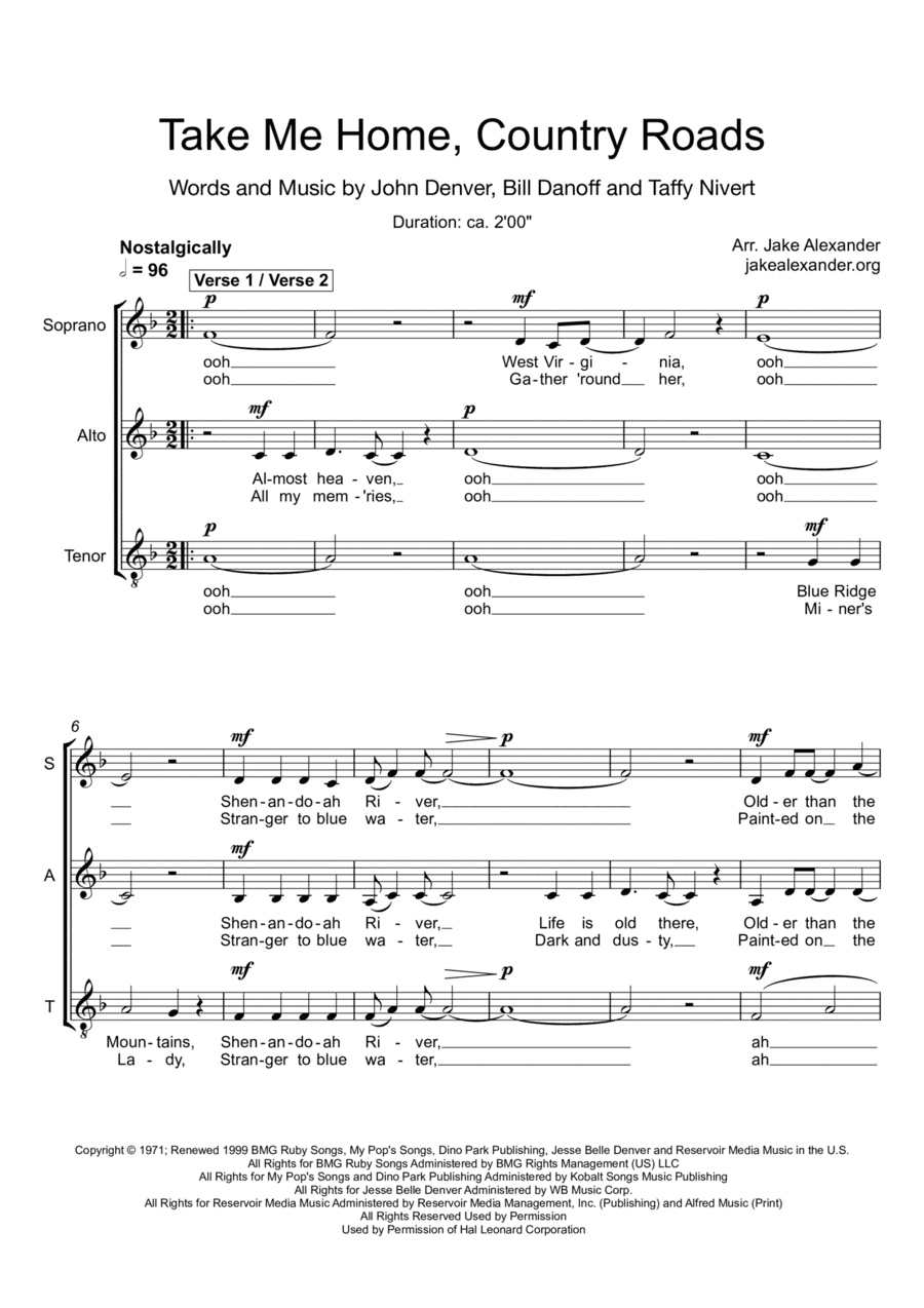 Take Me Home, Country Roads (arr. Jake Alexander)