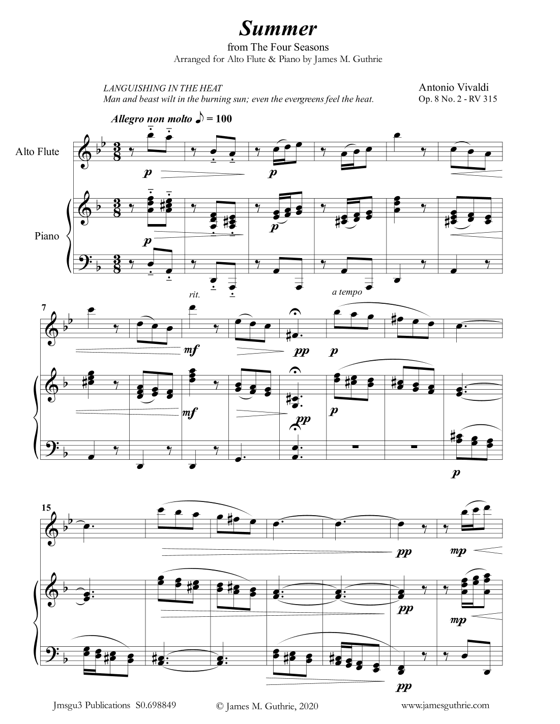 Vivaldi: Summer from the Four Seasons for Alto Flute & Piano (arr. James M. Guthrie, ASCAP)