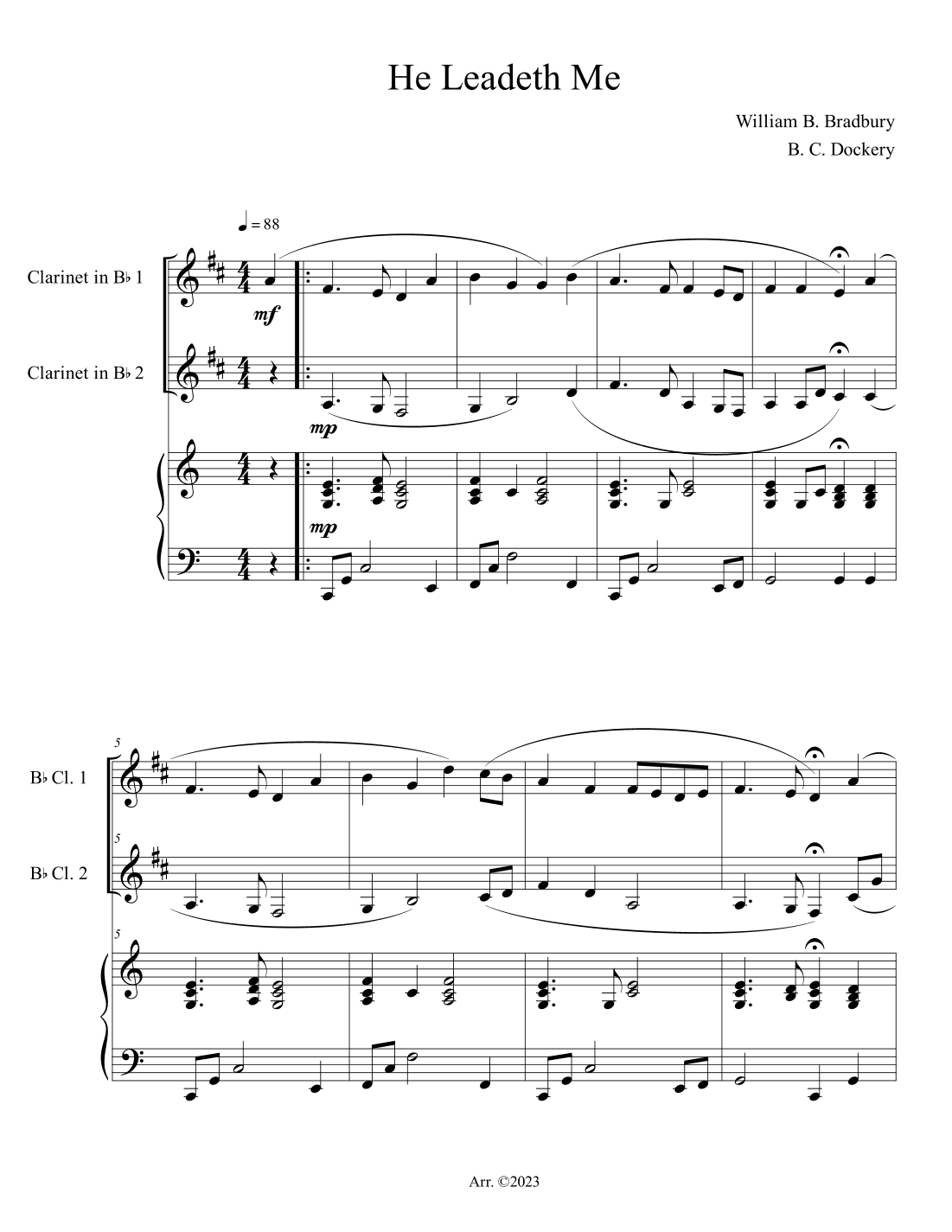 He Leadeth Me (Clarinet Duet with Piano Accompaniment) (arr. B. C. Dockery)