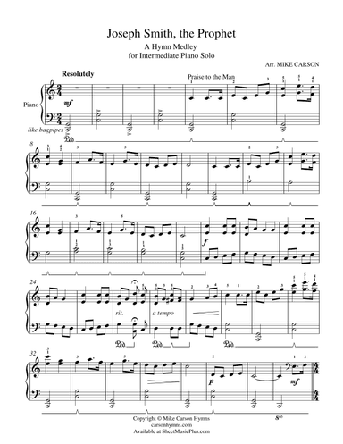 Joseph Smith, the Prophet (Hymn Medley for Intermediate PIANO SOLO) (arr. Mike Carson)