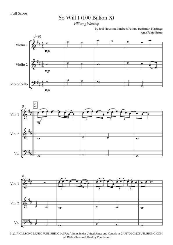 So Will I (100 Billion X) (arr. Fabio Britto)