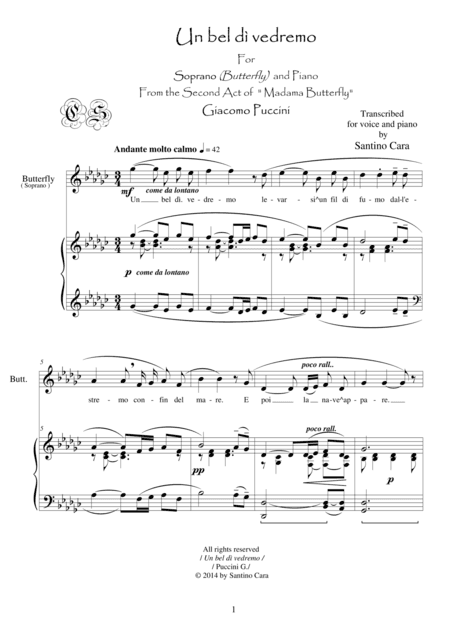 Puccini-M.Butterfly (Act2) Un bel dì vedremo-Soprano and piano (arr. Santino Cara)