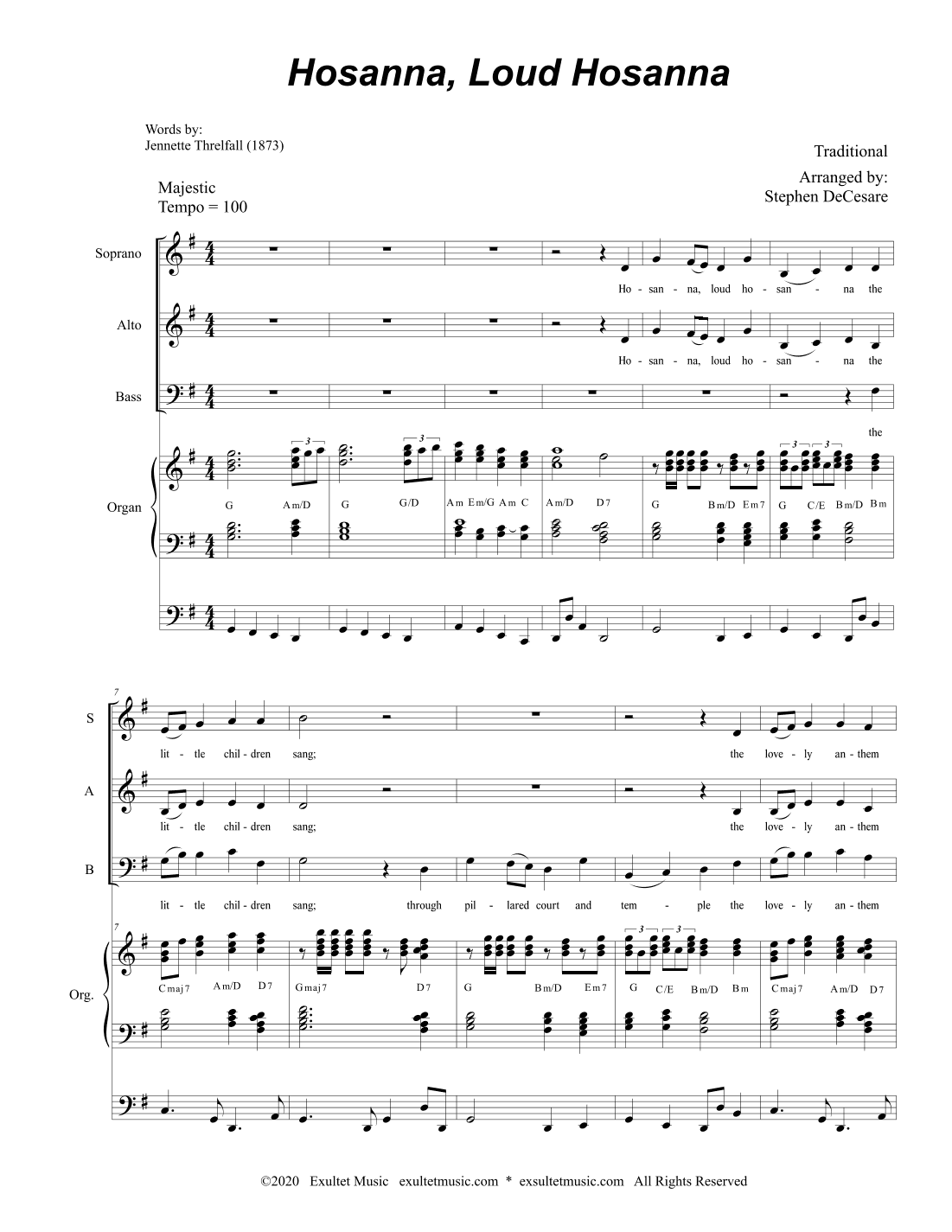 Hosanna, Loud Hosanna (SAB - Organ accompaniment) (arr. Stephen DeCesare)